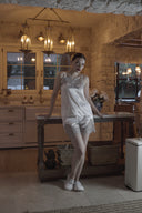 BEYAZ FRANSIZ DANTELLİ ASKILI PİJAMA TAKIMI