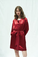 BORDO SATEN DÜZ KOL KİMONO