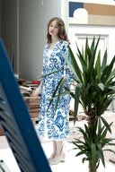 MAVİ ETNİK DESENLİ YARASA KOL KİMONO