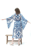 MAVİ ETNİK DESENLİ YARASA KOL KİMONO