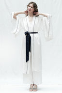 HAM KETEN KARE KOL SİYAH BİYELİ KİMONO