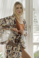 DESENLİ KETEN YARASA KOL KİMONO