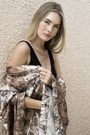 KROKODİL DESENLİ SATEN YARASA KOL KİMONO