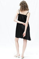 SİYAH SATEN DEGAJE YAKA ELBİSE