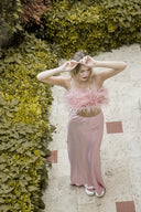 PUDRA RENK SATEN DEVE KUŞU TÜYLÜ TAKIM