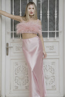 PUDRA RENK SATEN DEVE KUŞU TÜYLÜ TAKIM