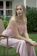 PUDRA DEVE KUŞU TÜYLÜ CROP-PANTOLON TAKIM