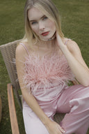 PUDRA DEVE KUŞU TÜYLÜ CROP-PANTOLON TAKIM