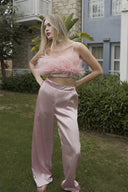 PUDRA DEVE KUŞU TÜYLÜ CROP-PANTOLON TAKIM