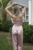 PUDRA DEVE KUŞU TÜYLÜ CROP-PANTOLON TAKIM