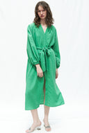 YEŞİL RENK HAM KETEN BALON KOL KİMONO