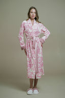 PEMBE KADİFE PELUŞ DETAYLI ŞAL YAKA KİMONO