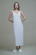 LACİVERT ÇİZGİLİ GOFRE KUMAŞ FİSTO DETAYLI GECELİK