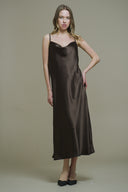 ACI KAHVE SATEN DEGAJE YAKA ELBİSE