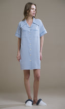 ÇİZGİLİ GOFRE KUMAŞ GÖMLEK ELBİSE