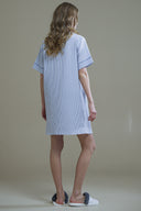 ÇİZGİLİ GOFRE KUMAŞ GÖMLEK ELBİSE