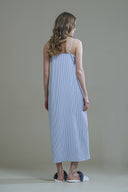 ÇİZGİLİ GOFRE KUMAŞ FİSTO DETAYLI GECELİK