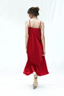 KIRMIZI SATEN DEGAJE YAKA ELBİSE