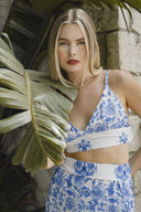 MAVİ DESENLİ HAM KETEN BRALET-ETEK TAKIM