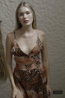 LEOPAR DESENLİ SATEN CROP-ETEK TAKIM