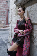 BROKAR KUMAŞ PEMBE DESENLİ CEKET KİMONO