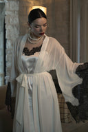 EKRU ŞİFON SİYAH DANTELLİ KİMONO