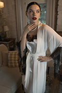 EKRU ŞİFON SİYAH DANTELLİ KİMONO