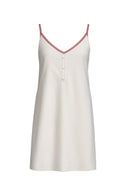 BEYAZ SATEN GÜL KURUSU BİYELİ DÜĞMELİ GECELİK