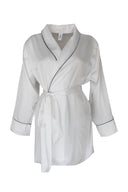 BEYAZ SİYAH BİYELİ ŞAL YAKA KİMONO-PANTOLON TAKIM