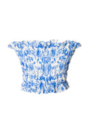 MAVİ DESENLİ HAM KETEN STRAPLEZ CROP