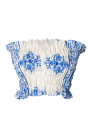 MAVİ DESENLİ HAM KETEN STRAPLEZ CROP