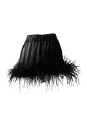 SİYAH DEVE KUŞU TÜYLÜ SATEN ŞORT