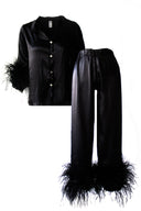 SİYAH DEVE KUŞU TÜYLÜ SATEN TAKIM