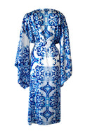 MAVİ ETNİK DESENLİ YARASA KOL KİMONO