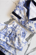 MAVİ DESENLİ LACVİVERT  PATLI GÖMLEKLİ PİJAMA TAKIMI