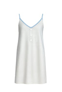 BEYAZ SATEN MAVİ BİYELİ DÜĞMELİ GECELİK