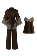 ACI KAHVE SATEN FRANSIZ DANTELLİ 3'lü SET