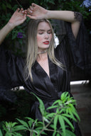 SİYAH DANTELLİ YARASA KOL KİMONO-PANTOLON TAKIM