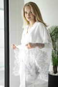 FRANSIZ DANTELLİ KETEN KİMONO-PANTOLON TAKIM