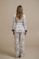 GRİ KADİFE PELUŞ DETAYLI KİMONO-PANTOLON TAKIM