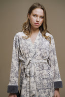 GRİ KADİFE PELUŞ DETAYLI KİMONO-PANTOLON TAKIM