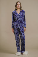 LACİVERT KADİFE GÖMLEKLİ PİJAMA TAKIMI