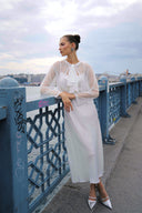 BEYAZ TAŞ DETAYLI MİNİ KİMONO CEKET