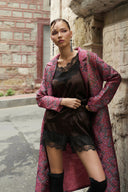 BROKAR KUMAŞ PEMBE DESENLİ CEKET KİMONO