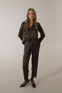 ACI KAHVE SATEN GÖMLEKLİ PİJAMA TAKIMI