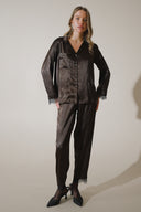 ACI KAHVE SATEN GÖMLEKLİ PİJAMA TAKIMI