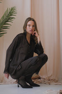 ACI KAHVE SATEN GÖMLEKLİ PİJAMA TAKIMI