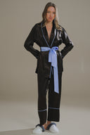 ACI KAHVE-MAVİ MIKS SATEN ŞAL YAKA KİMONO-PANTOLON TAKIM