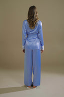 BUZ MAVİ SATEN ŞAL YAKA KİMONO-PANTOLON TAKIM