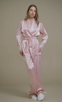 PUDRA SATEN ŞAL YAKA KİMONO-PANTOLON TAKIM